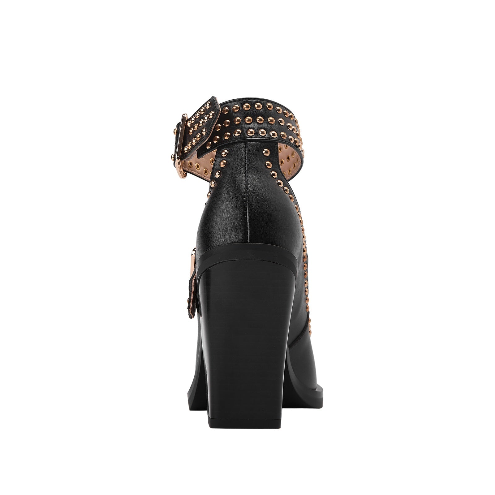 Metallic Rivets Black Double Buckle Mary Jane Pumps