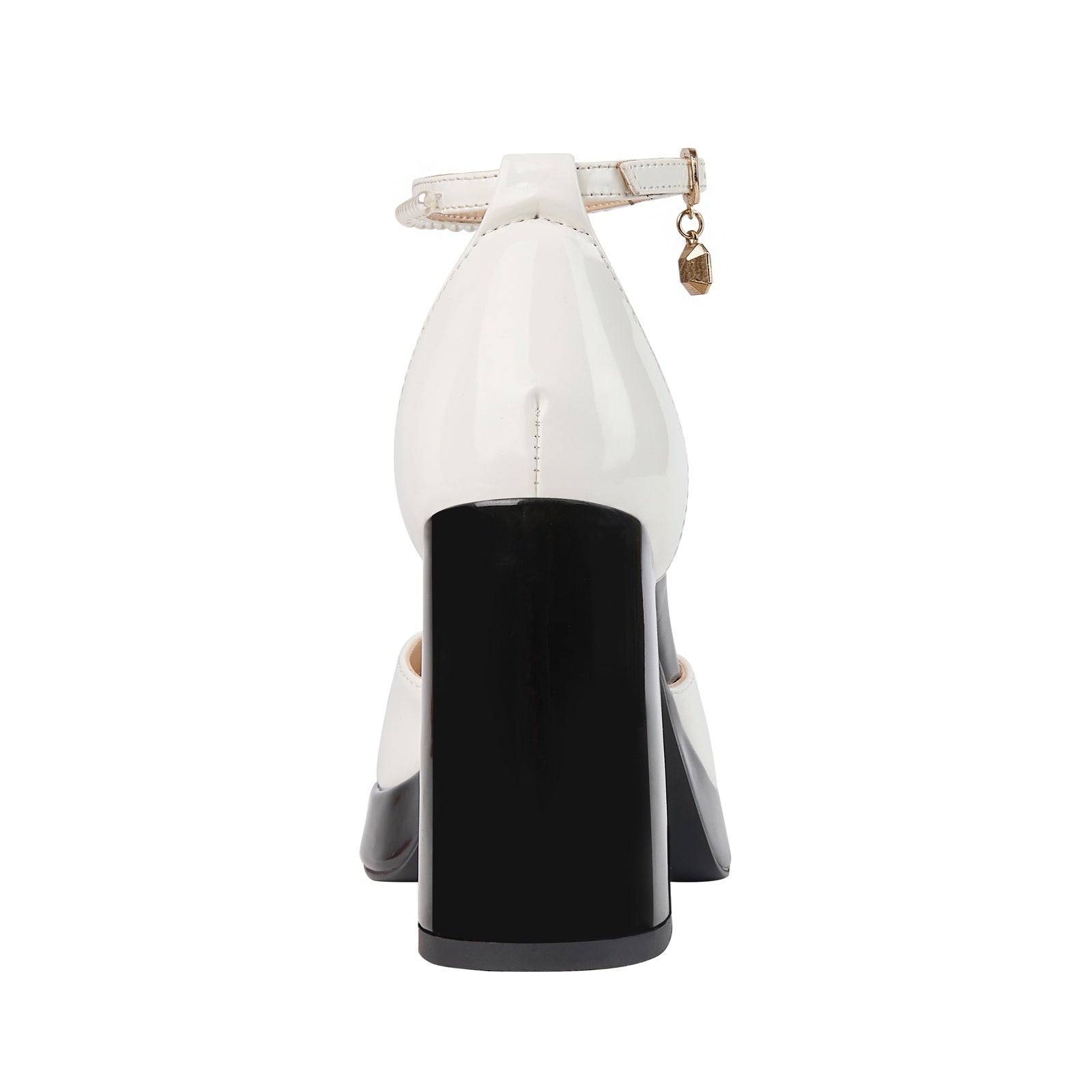 Black and White Round Toe Ankle Strap Pumps